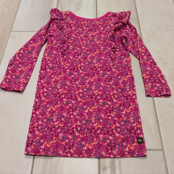 Tea Collection dress Bundle ruffle long sleeve floral 4T 4 Pink Blue - Picture 3 of 8